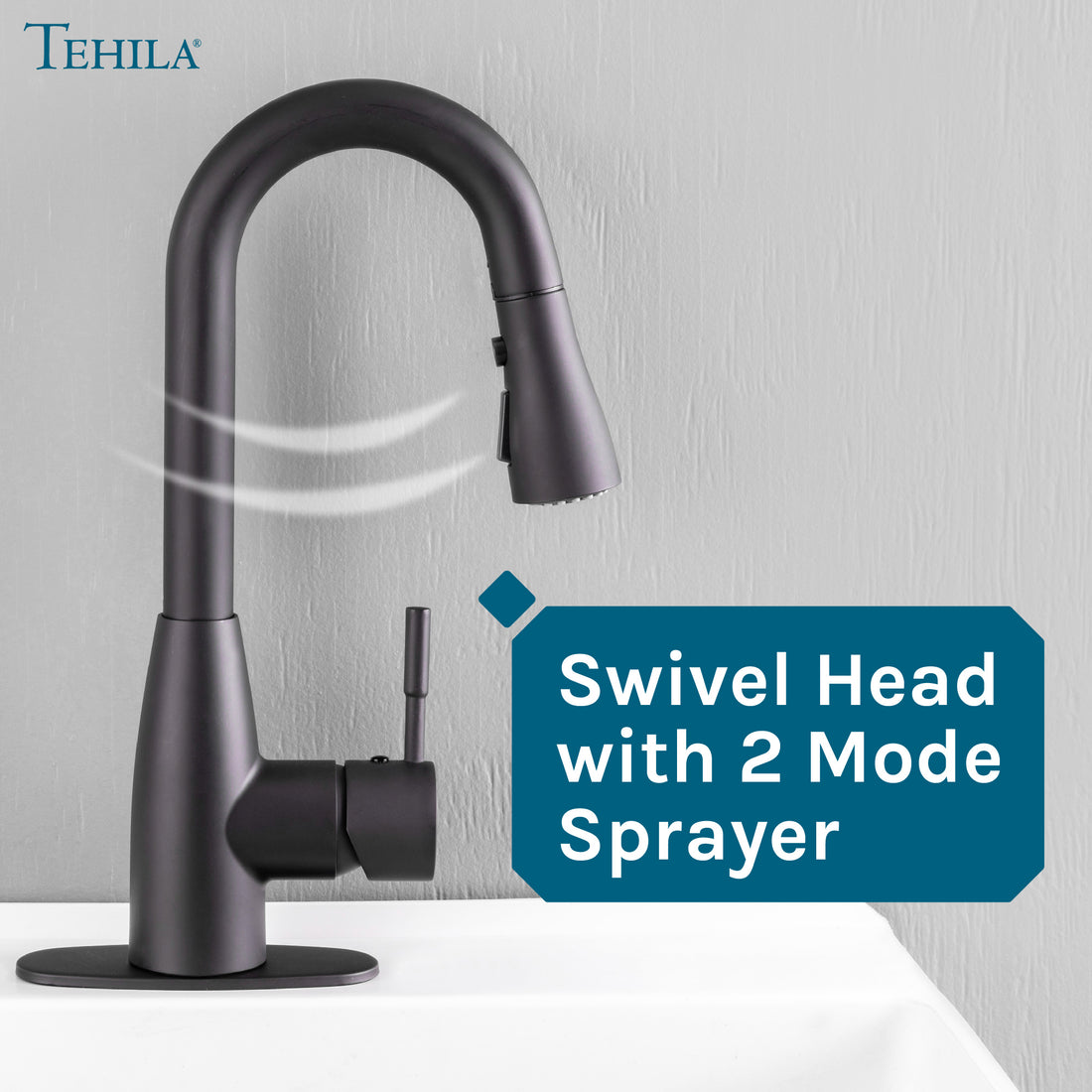 Tehila Black Finish Low Profile Pull-Down Faucet - Utility sinks vanites Tehila