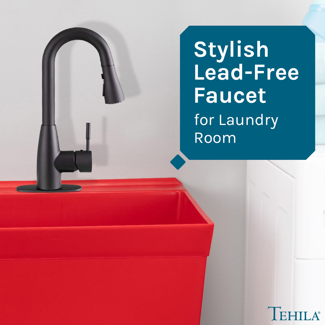 Tehila Black Finish Low Profile Pull-Down Faucet - Utility sinks vanites Tehila