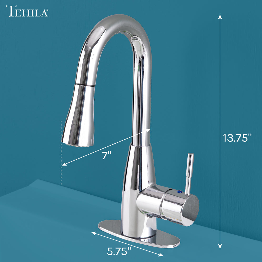 Tehila Chrome Finish Low Profile Pull-Down Faucet - Utility sinks vanites Tehila