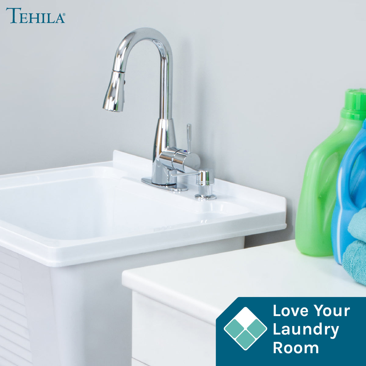 Tehila Chrome Finish Low Profile Pull-Down Faucet - Utility sinks vanites Tehila