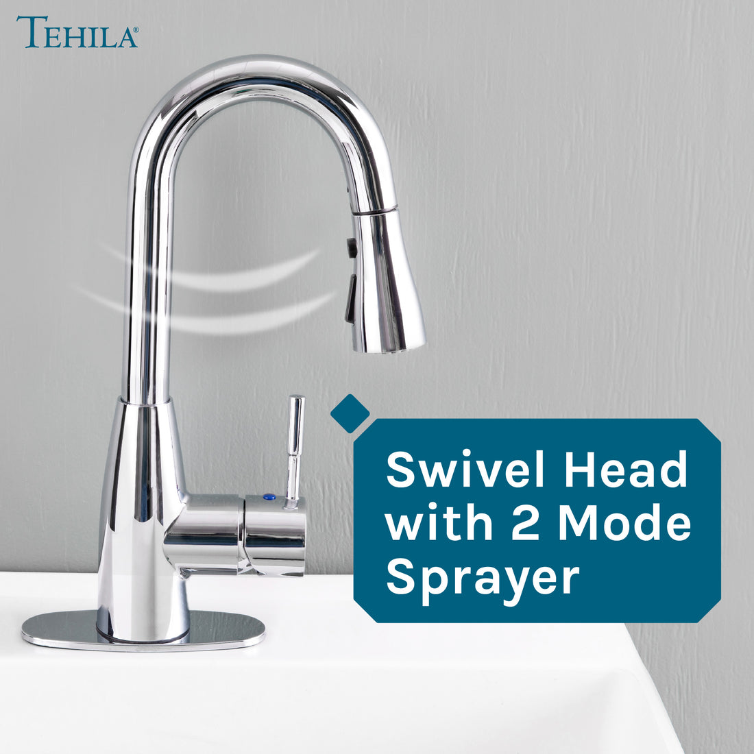 Tehila Chrome Finish Low Profile Pull-Down Faucet - Utility sinks vanites Tehila