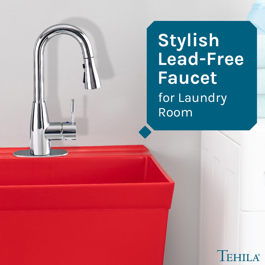 Tehila Chrome Finish Low Profile Pull-Down Faucet - Utility sinks vanites Tehila