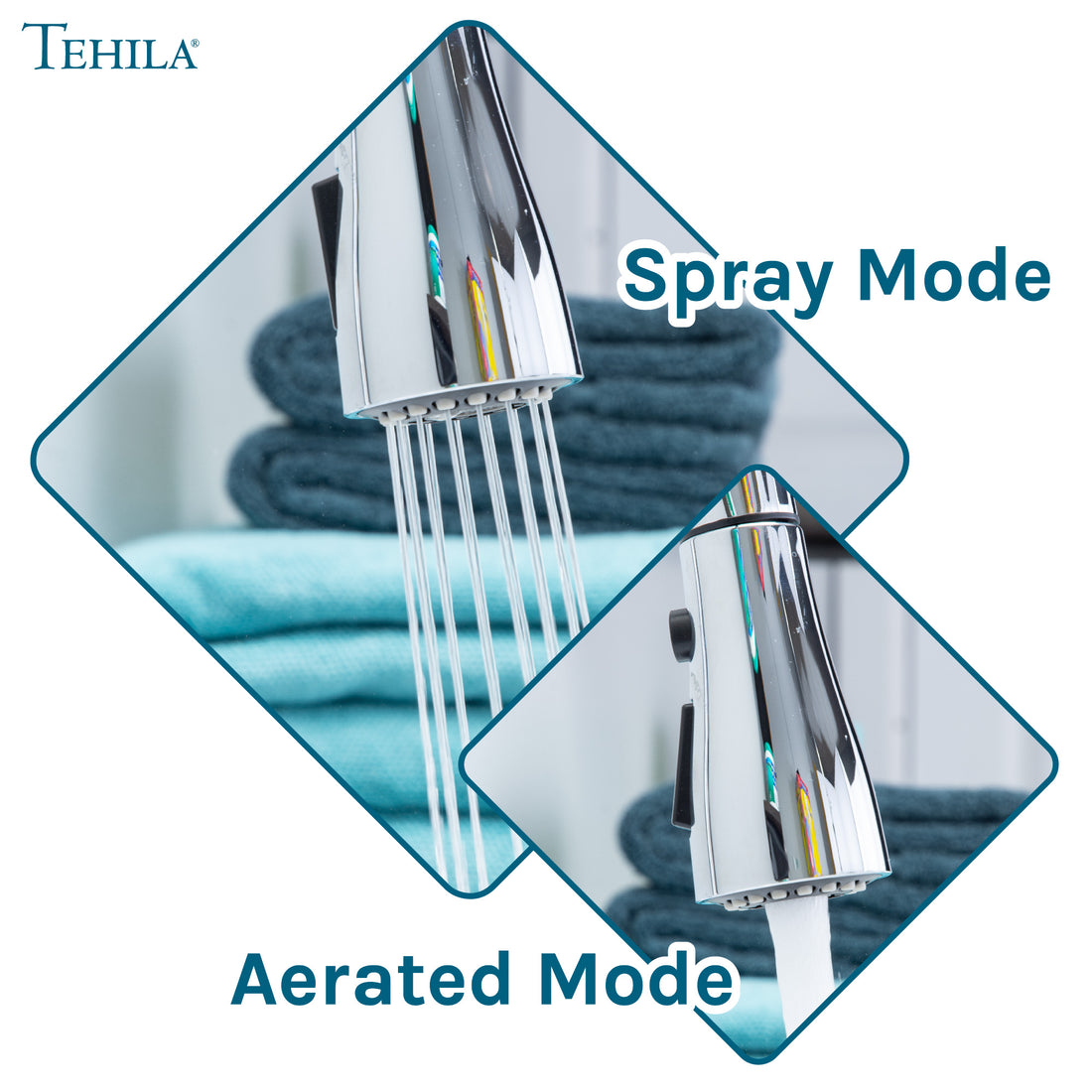 Tehila Chrome Finish Low Profile Pull-Down Faucet - Utility sinks vanites Tehila