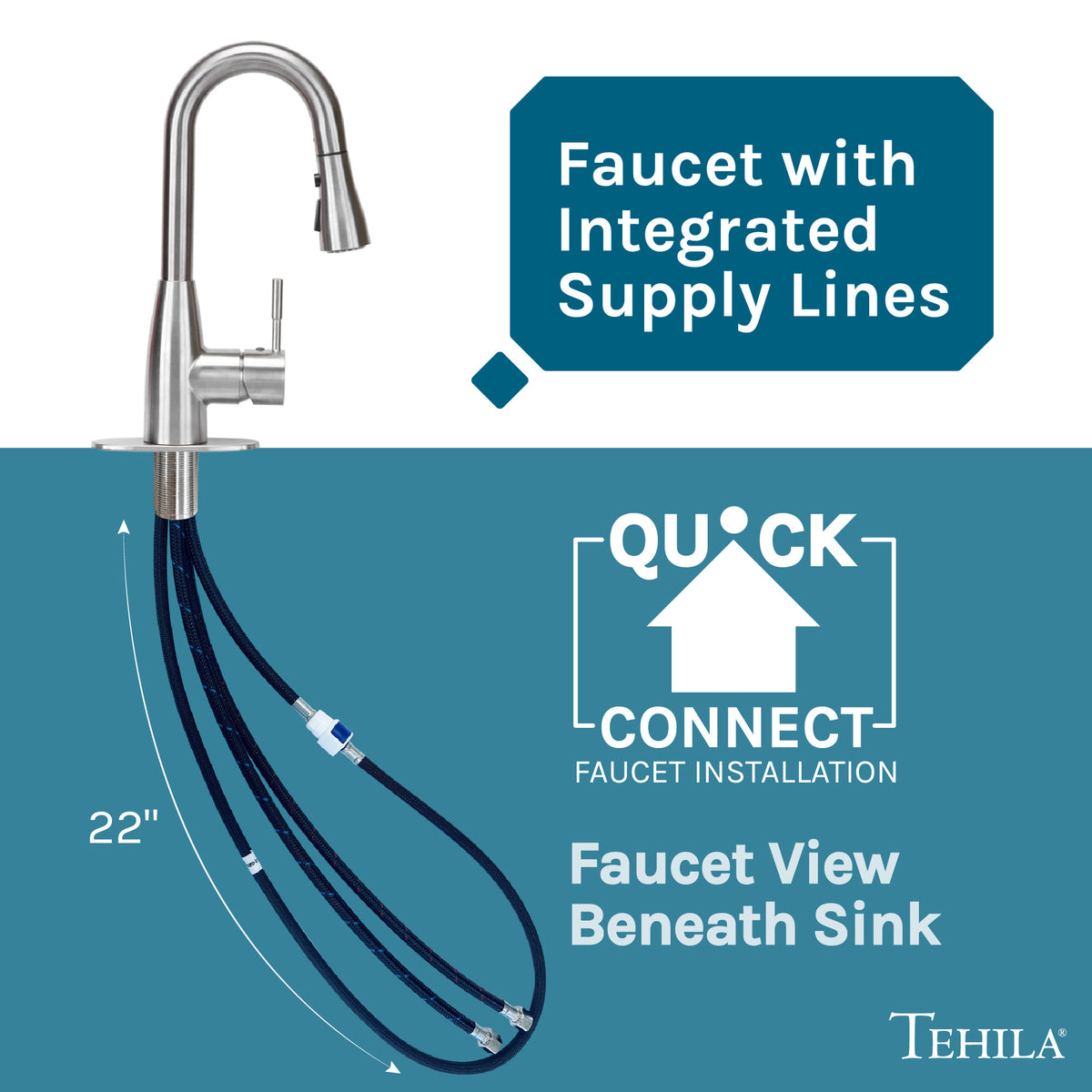 Tehila Stainless Steel Finish Low Profile Pull-Down Faucet - Utility sinks vanites Tehila