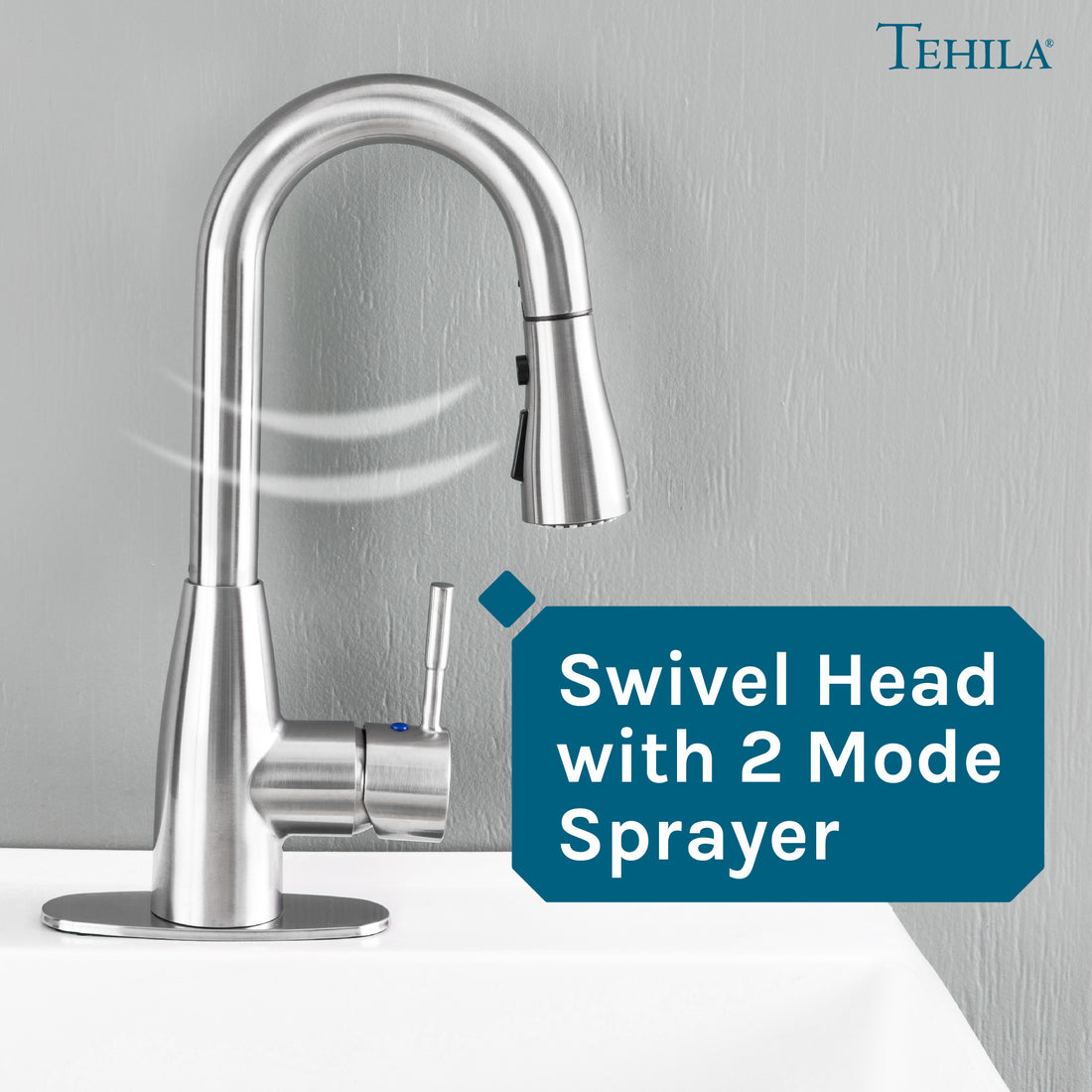 Tehila Stainless Steel Finish Low Profile Pull-Down Faucet - Utility sinks vanites Tehila