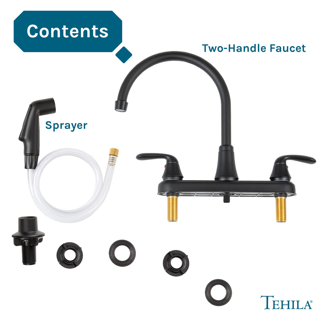 Tehila Black Finish Wide-set Gooseneck Faucet with Side Sprayer - Utility sinks vanites Tehila