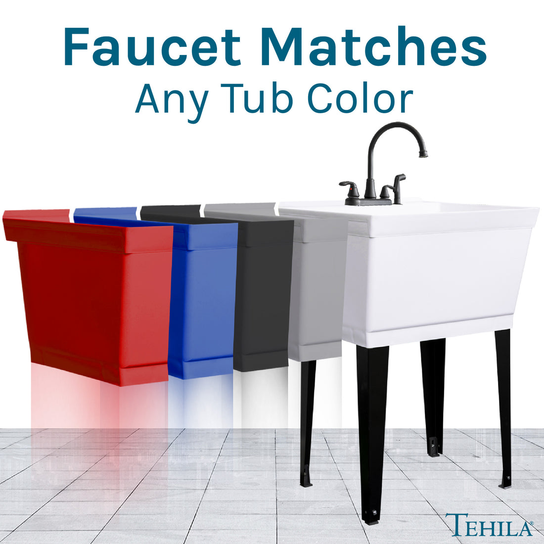 Tehila Black Finish Wide-set Gooseneck Faucet with Side Sprayer - Utility sinks vanites Tehila