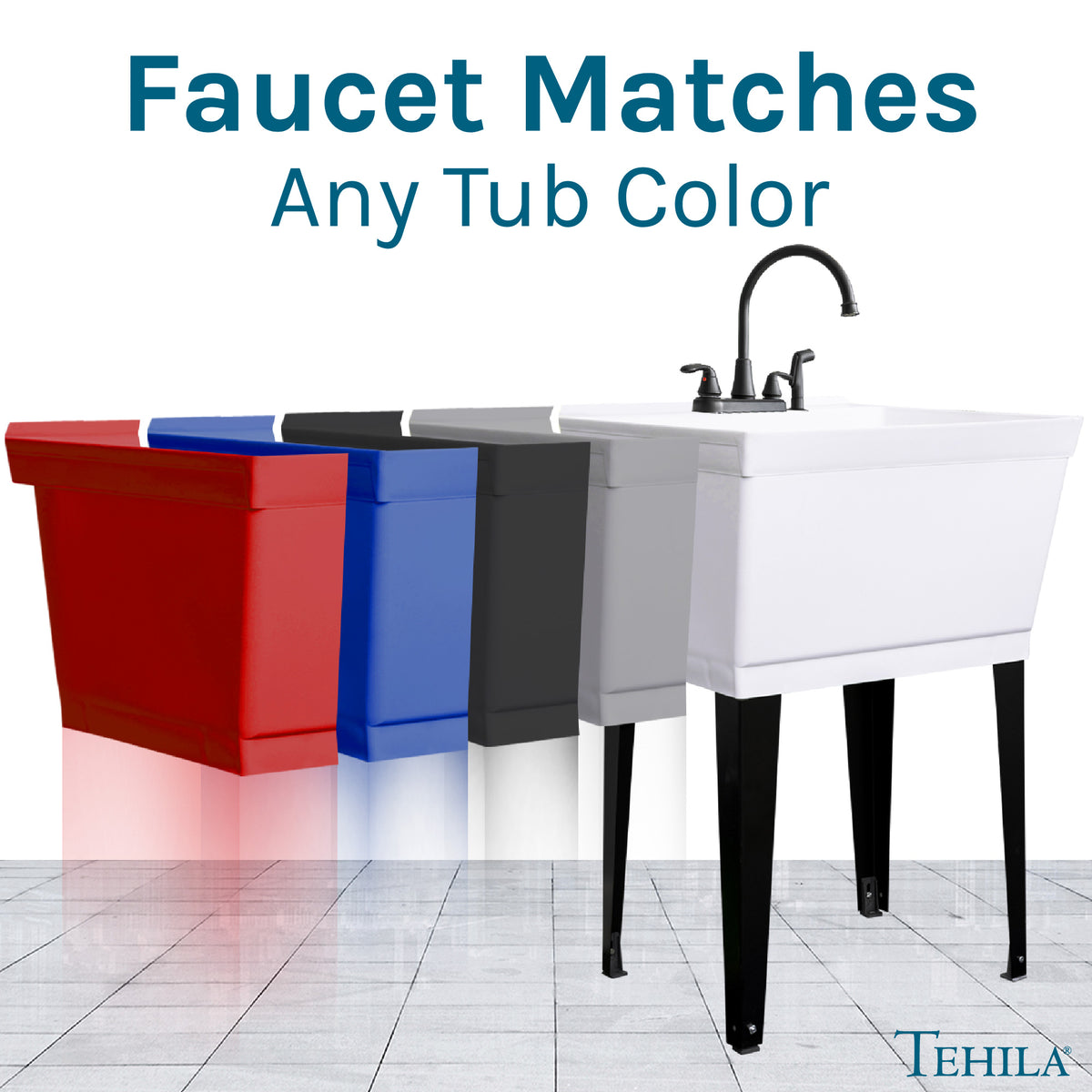 Tehila Black Finish Wide-set Gooseneck Faucet with Side Sprayer - Utility sinks vanites Tehila
