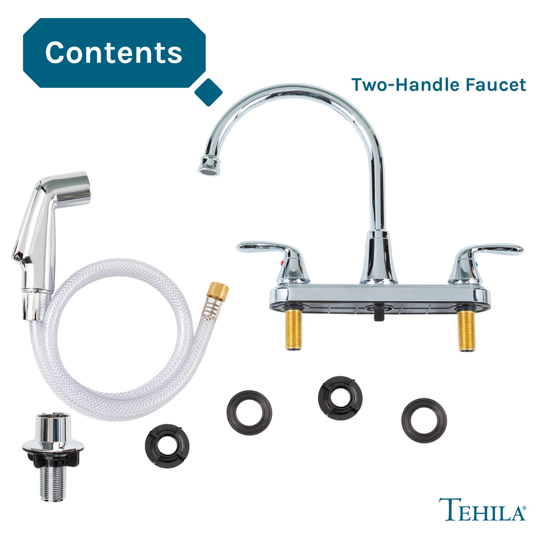 Tehila Chrome Finish Wide-set Gooseneck Faucet with Side Sprayer - Utility sinks vanites Tehila