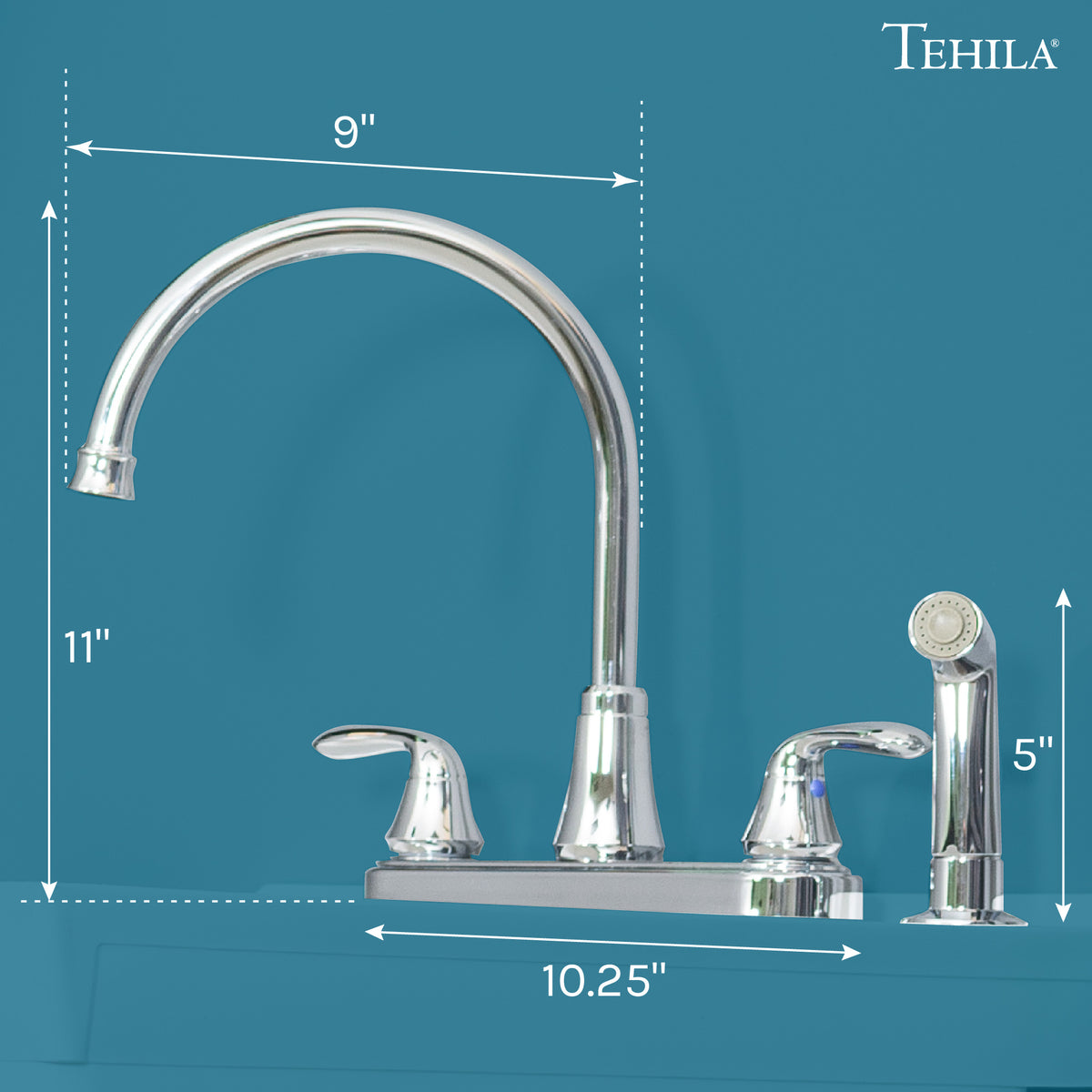 Tehila Chrome Finish Wide-set Gooseneck Faucet with Side Sprayer - Utility sinks vanites Tehila