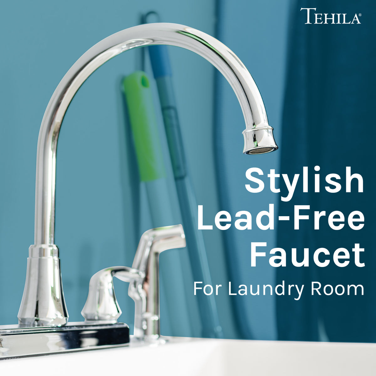 Tehila Chrome Finish Wide-set Gooseneck Faucet with Side Sprayer - Utility sinks vanites Tehila
