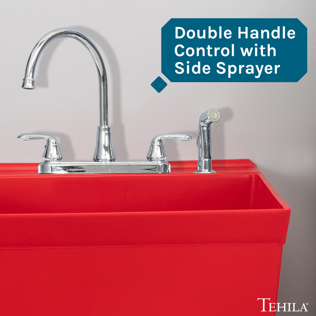 Tehila Chrome Finish Wide-set Gooseneck Faucet with Side Sprayer - Utility sinks vanites Tehila