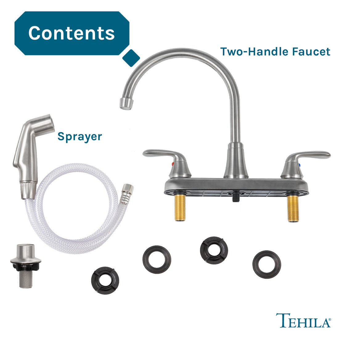 Tehila Stainless Steel Finish Wide-set Gooseneck Faucet with Side Sprayer - Utility sinks vanites Tehila
