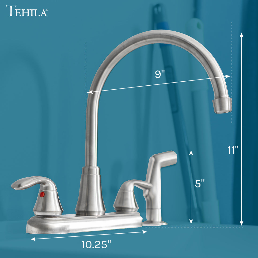 Tehila Stainless Steel Finish Wide-set Gooseneck Faucet with Side Sprayer - Utility sinks vanites Tehila