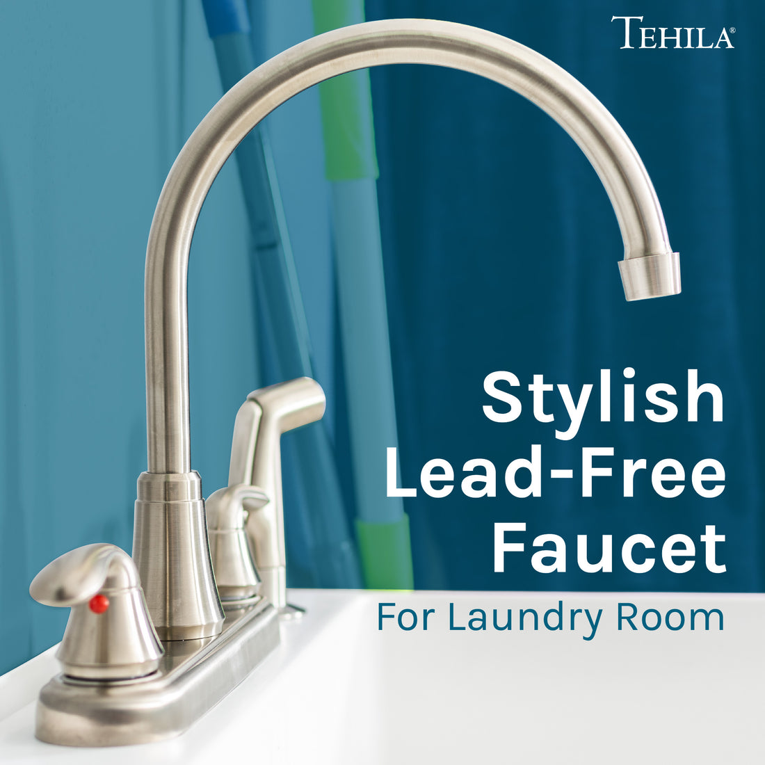 Tehila Stainless Steel Finish Wide-set Gooseneck Faucet with Side Sprayer - Utility sinks vanites Tehila