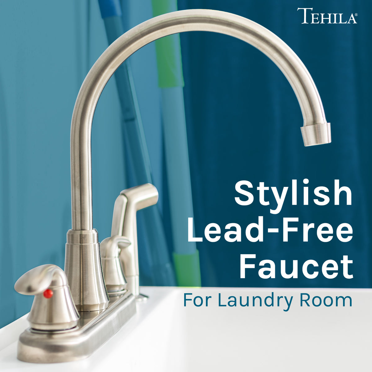 Tehila Stainless Steel Finish Wide-set Gooseneck Faucet with Side Sprayer - Utility sinks vanites Tehila