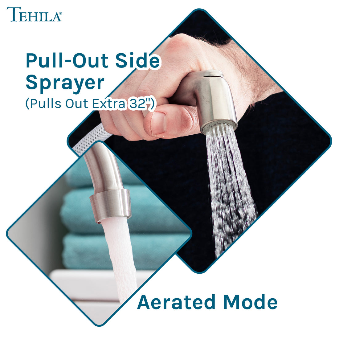 Tehila Stainless Steel Finish Wide-set Gooseneck Faucet with Side Sprayer - Utility sinks vanites Tehila