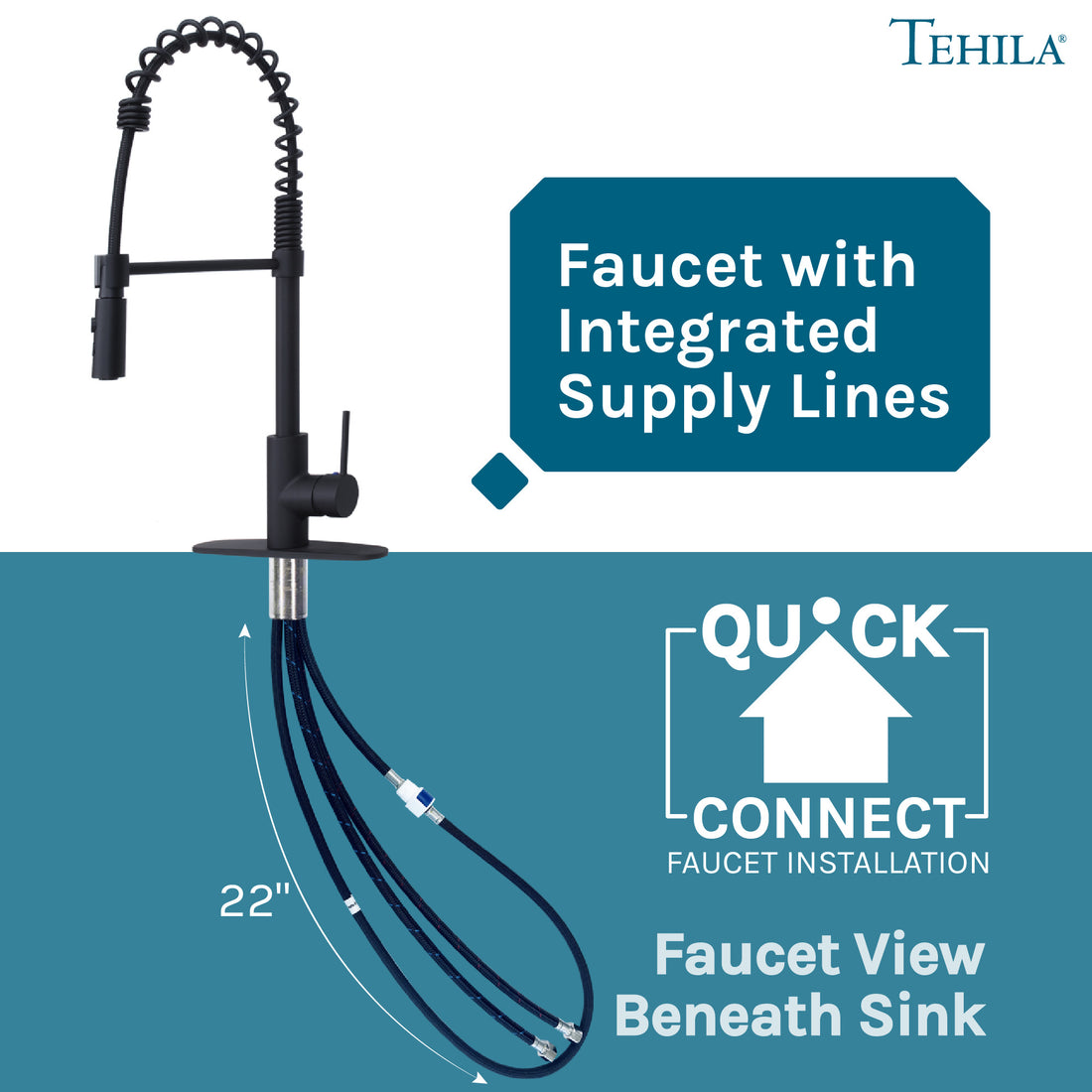 Tehila Black Finish High Arc Coil Pull-Down Faucet - Utility sinks vanites Tehila