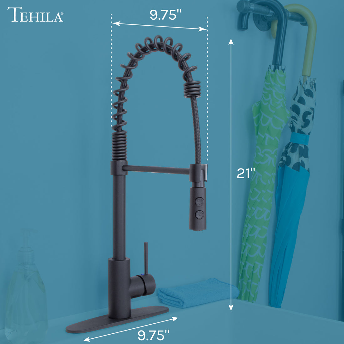 Tehila Black Finish High Arc Coil Pull-Down Faucet - Utility sinks vanites Tehila