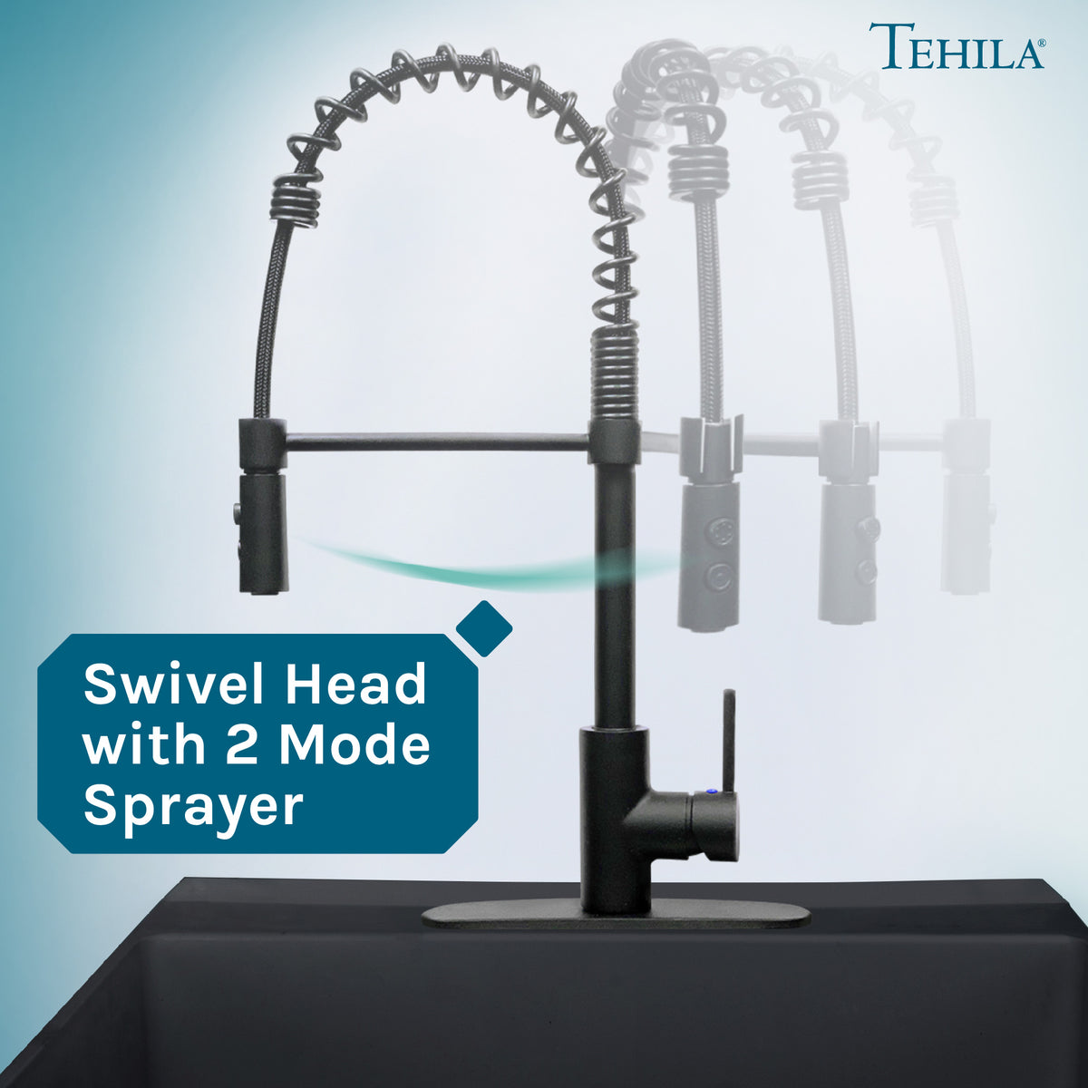 Tehila Black Finish High Arc Coil Pull-Down Faucet - Utility sinks vanites Tehila