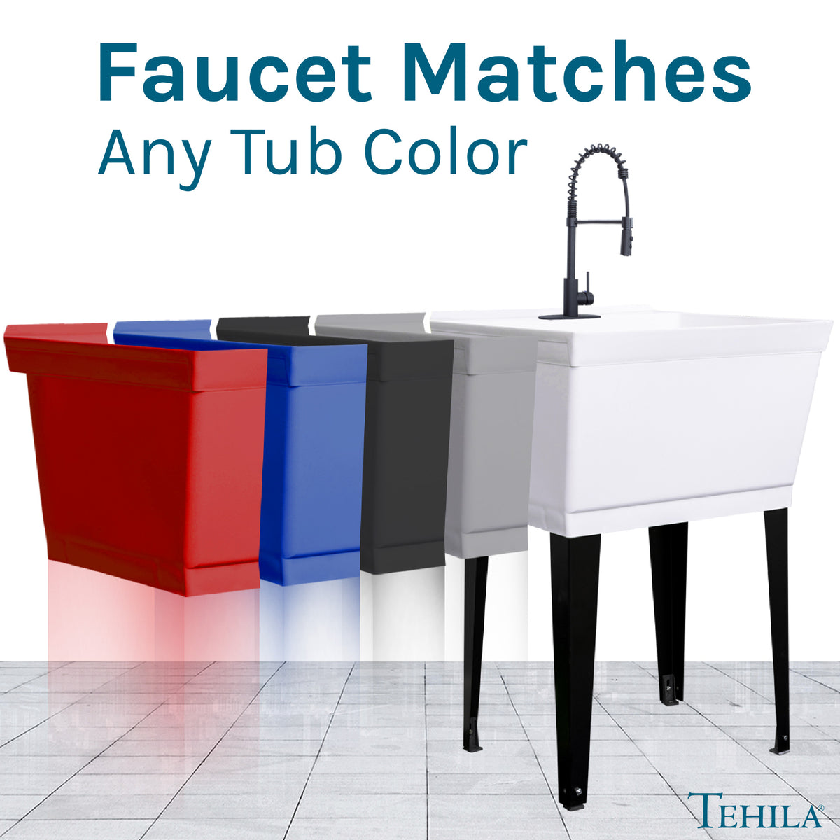 Tehila Black Finish High Arc Coil Pull-Down Faucet - Utility sinks vanites Tehila