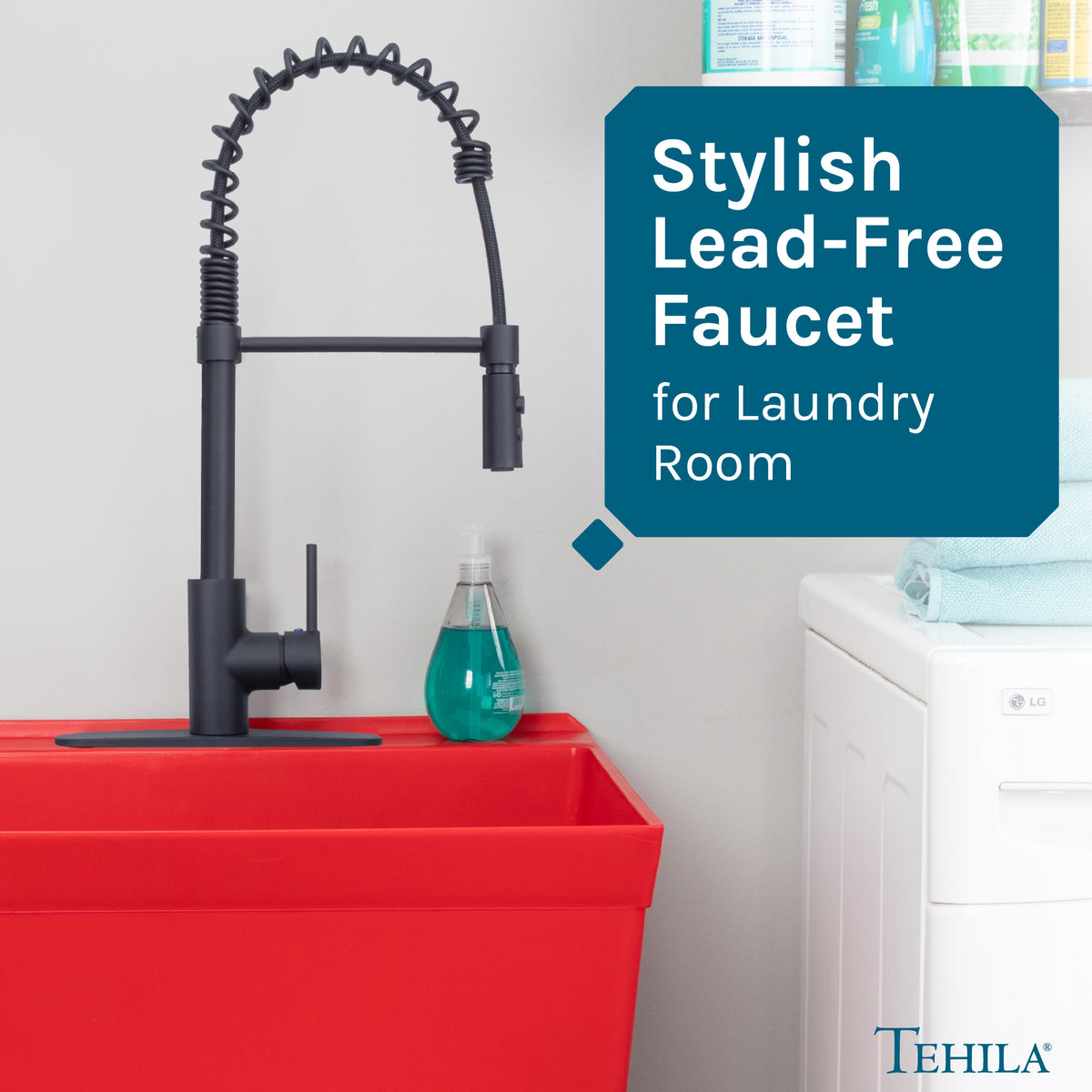 Tehila Black Finish High Arc Coil Pull-Down Faucet - Utility sinks vanites Tehila