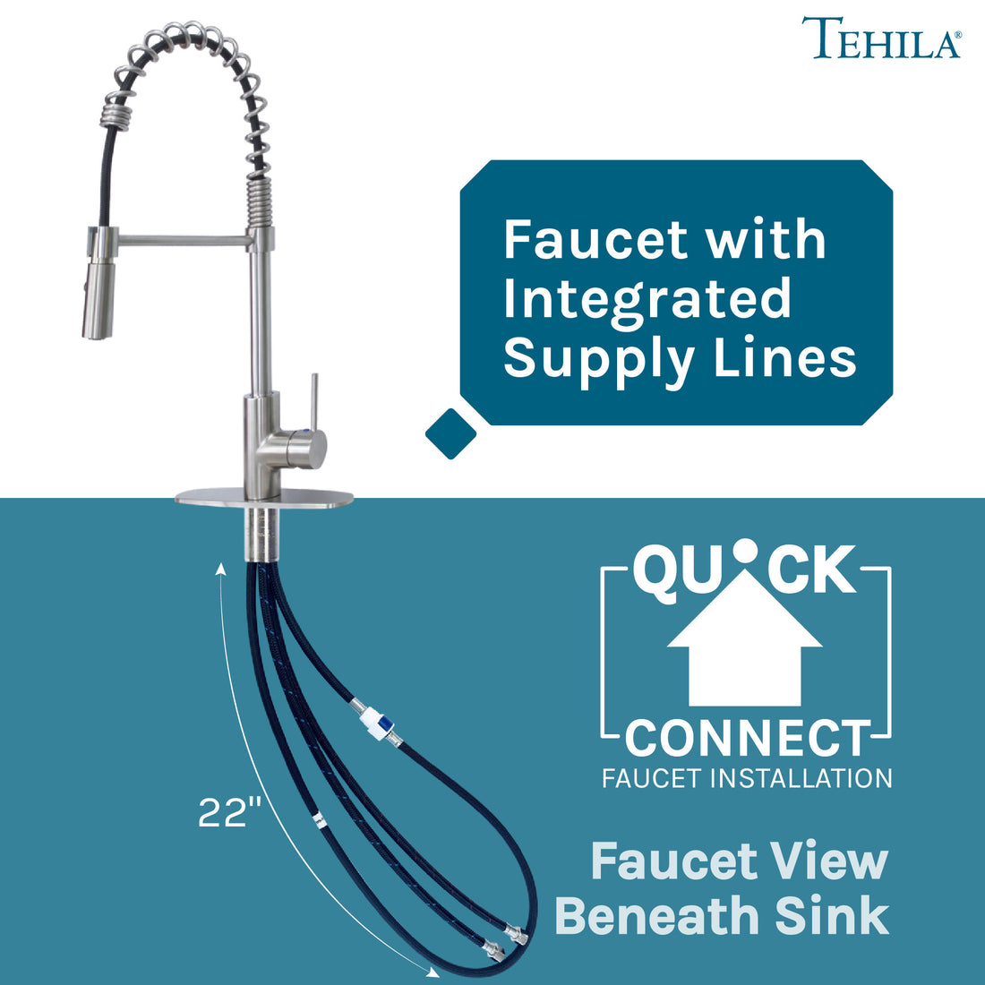 Tehila Stainless Steel Finish High Arc Coil Pull-Down Faucet - Utility sinks vanites Tehila