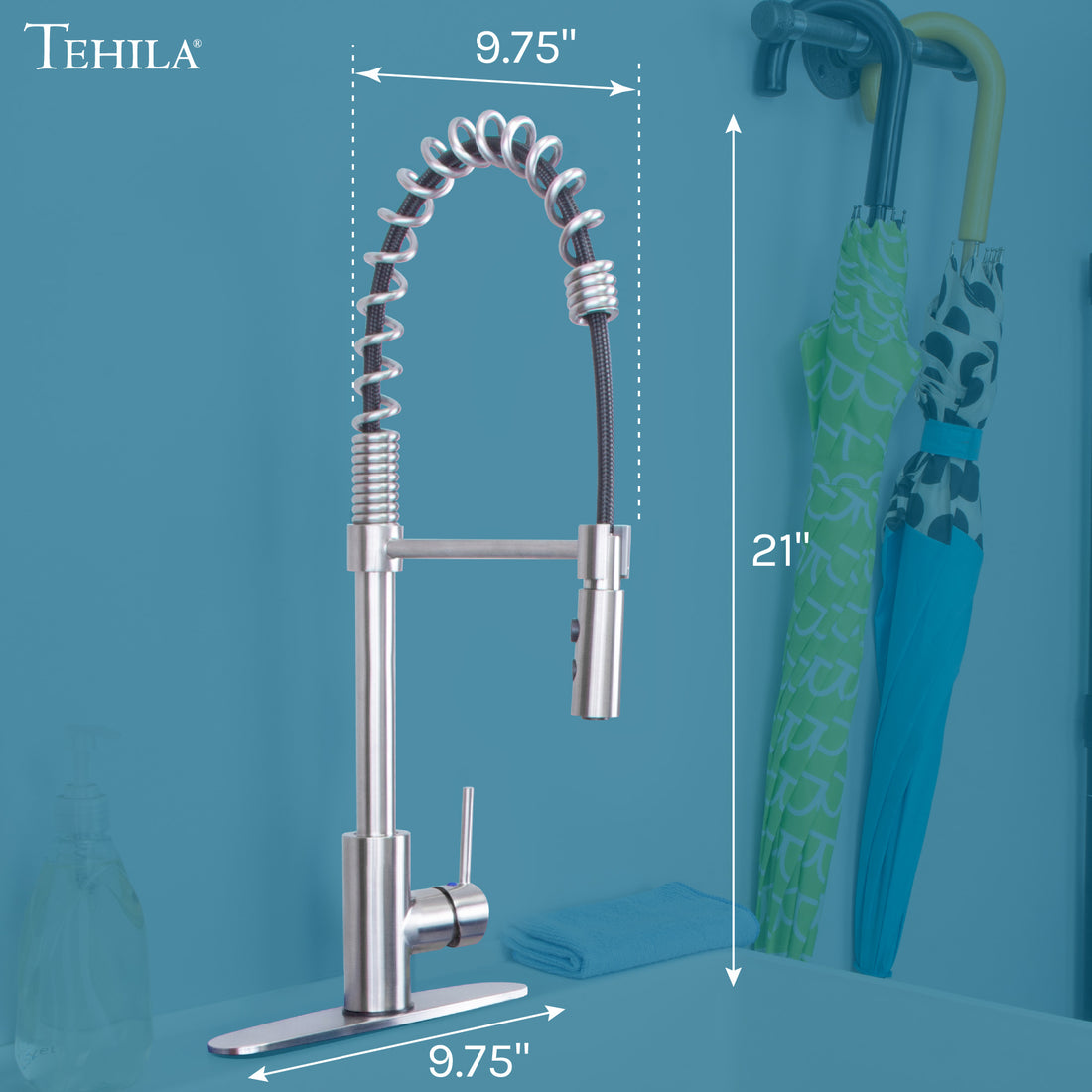 Tehila Stainless Steel Finish High Arc Coil Pull-Down Faucet - Utility sinks vanites Tehila