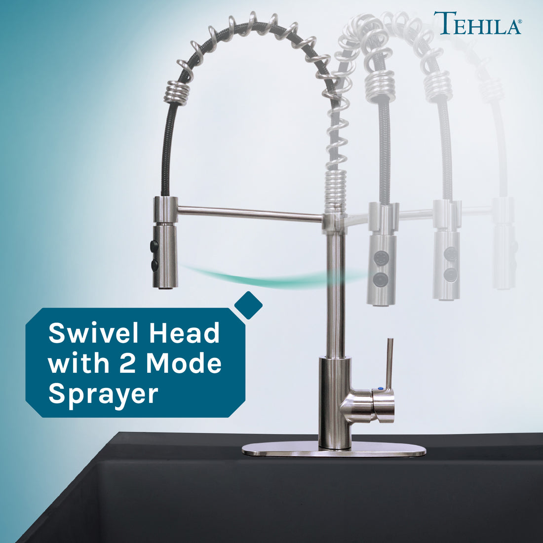 Tehila Stainless Steel Finish High Arc Coil Pull-Down Faucet - Utility sinks vanites Tehila
