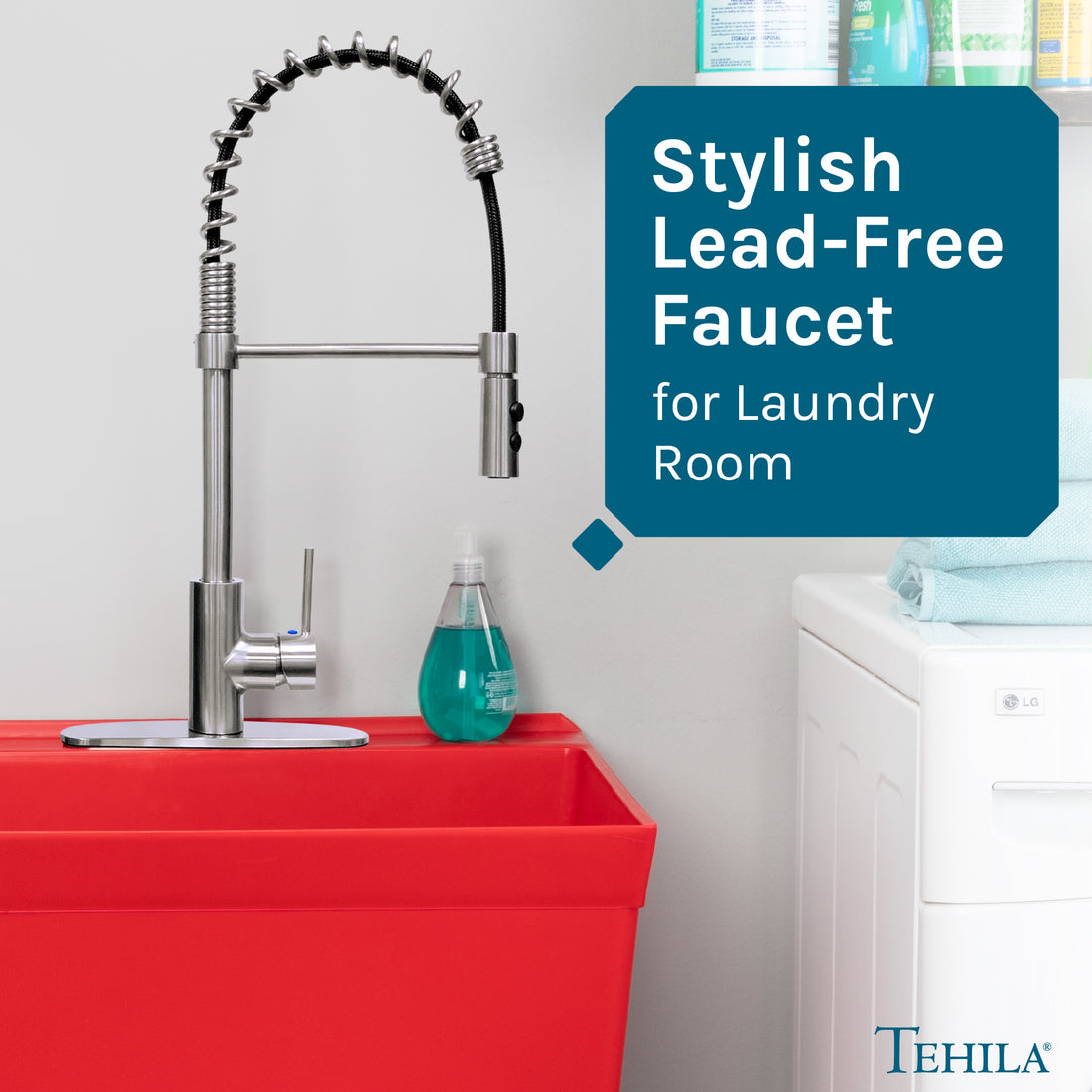 Tehila Stainless Steel Finish High Arc Coil Pull-Down Faucet - Utility sinks vanites Tehila
