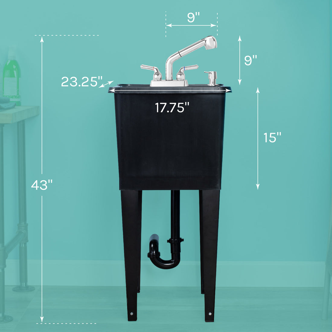 Tehila Space Saver Freestanding Black Utility Sink with Chrome Finish Pull-Out Faucet - Utility sinks vanites Tehila