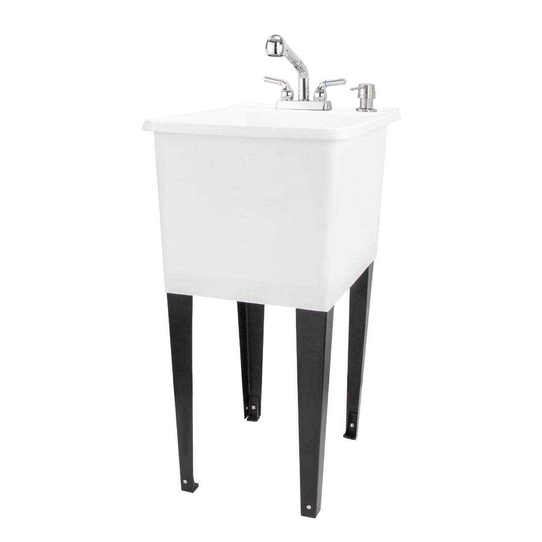 Tehila Space Saver Freestanding White Utility Sink with Chrome Finish Pull-Out Faucet - Utility sinks vanites Tehila