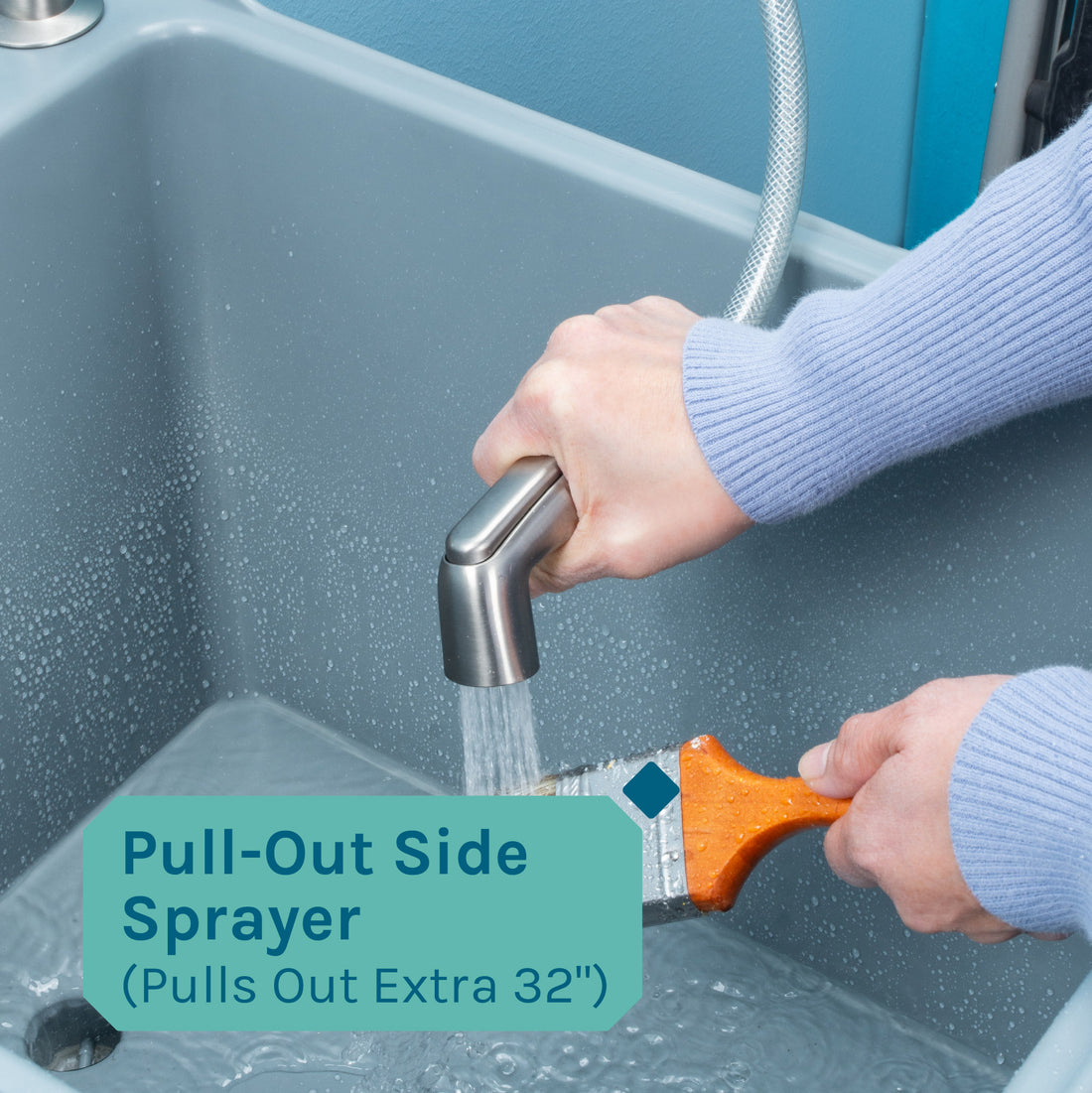 Tehila Space Saver Freestanding Grey Utility Sink with Stainless Steel Finish Gooseneck Faucet and Side Sprayer - Utility sinks vanites Tehila