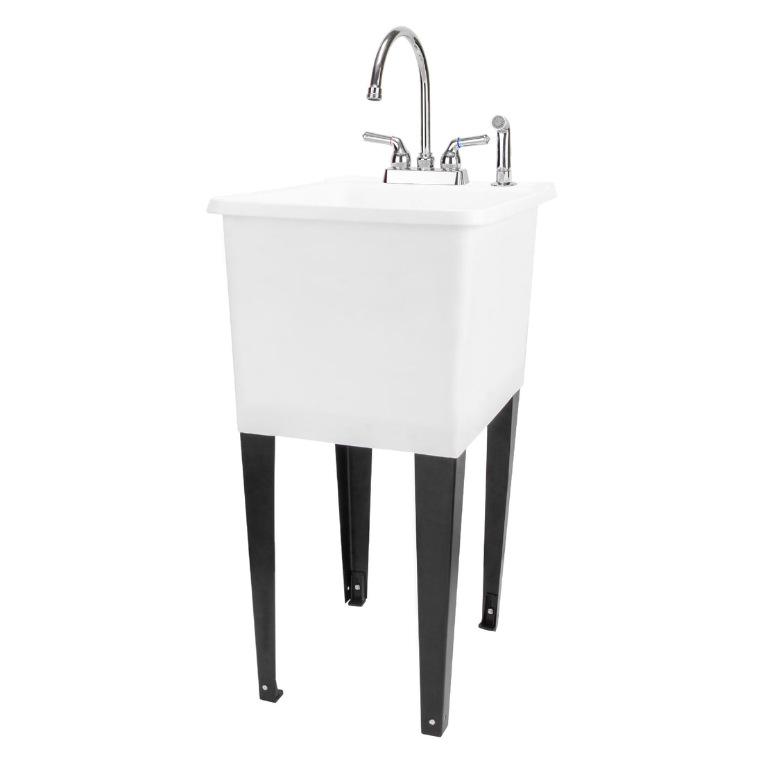 Tehila Space Saver Freestanding White Utility Sink with Chrome Finish Gooseneck Faucet and Side Sprayer - Utility sinks vanites Tehila