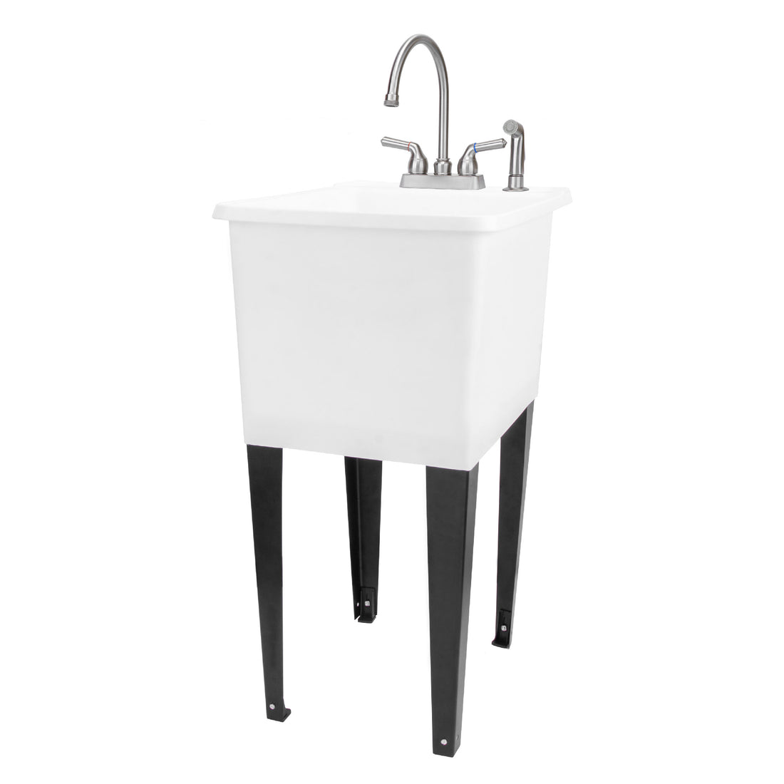 Tehila Space Saver Freestanding White Utility Sink with Stainless Steel Finish Gooseneck Faucet and Side Sprayer - Utility sinks vanites Tehila