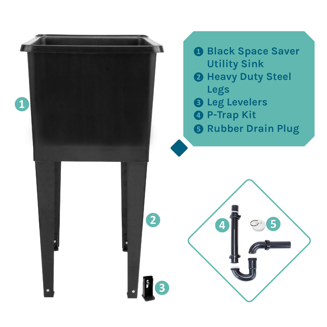 Tehila Space Saver Freestanding Black Utility Sink - Utility sinks vanites Tehila