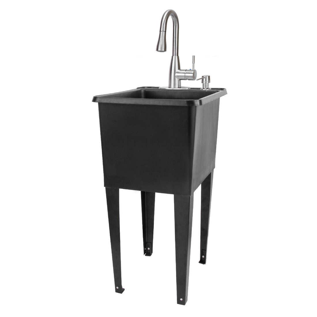 Tehila Space Saver Freestanding Black Utility Sink with Stainless Steel Finish Low-Profile Pull-Down Faucet - Utility sinks vanites Tehila