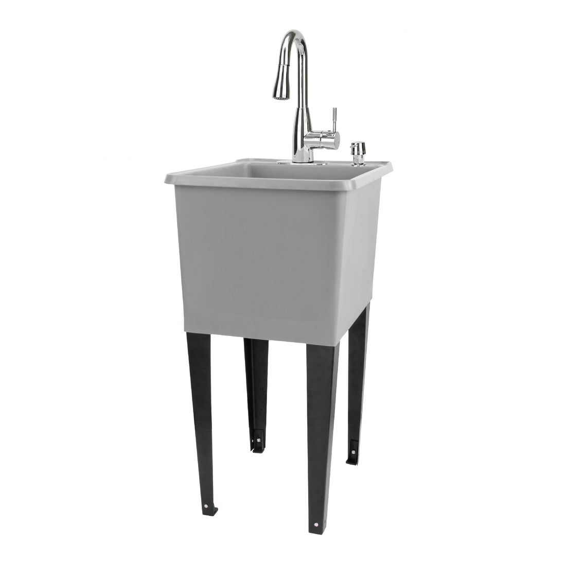 Tehila Space Saver Freestanding Grey Utility Sink with Chrome Finish Low-Profile Pull-Down Faucet - Utility sinks vanites Tehila