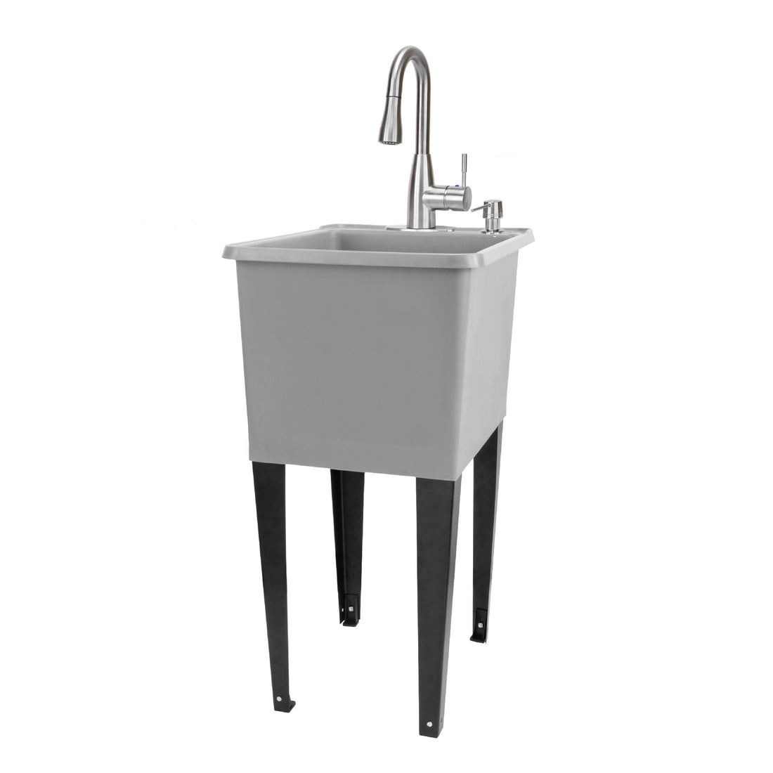 Tehila Space Saver Freestanding Grey Utility Sink with Stainless Steel Finish Low-Profile Pull-Down Faucet - Utility sinks vanites Tehila