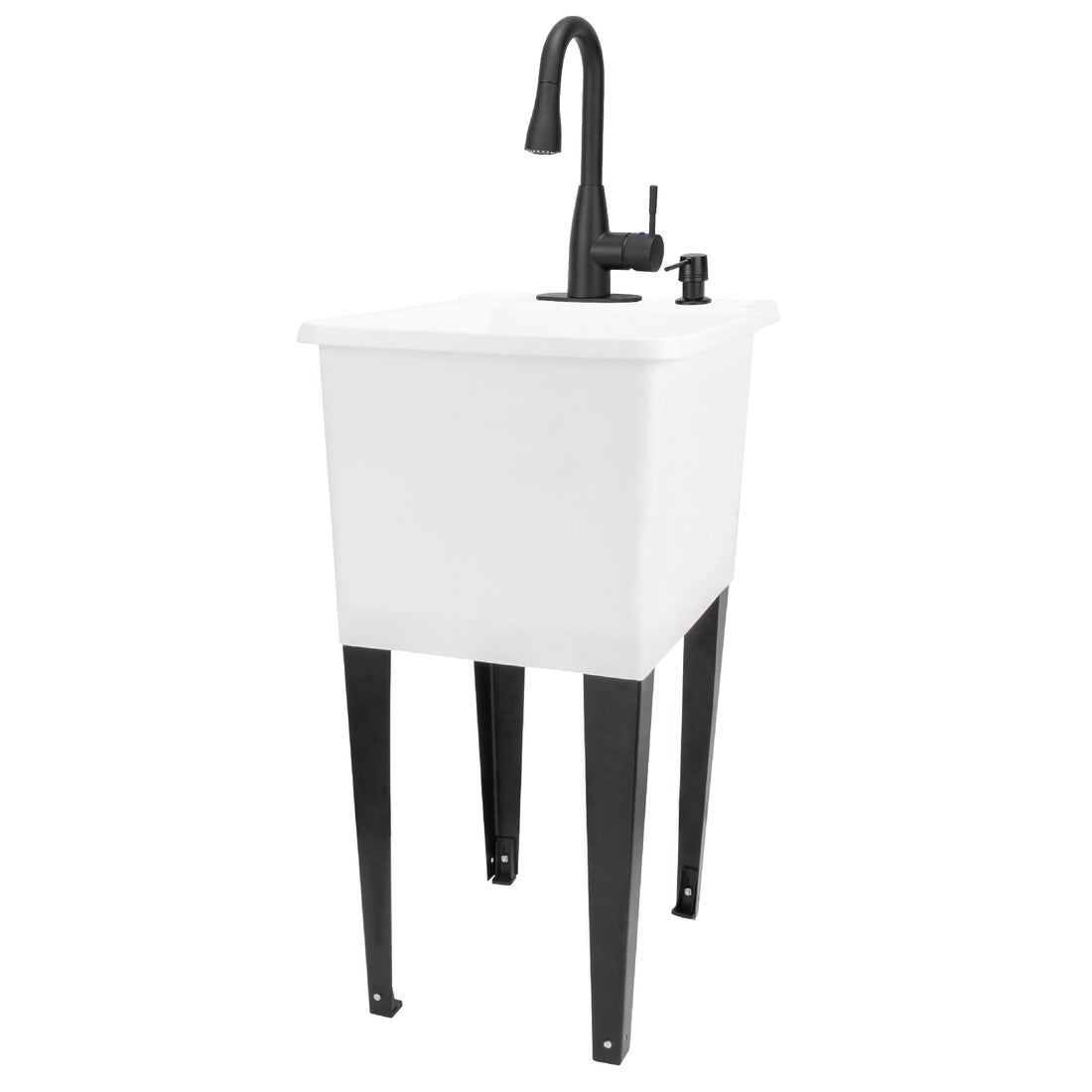 Tehila Space Saver Freestanding White Utility Sink with Black Finish Low-Profile Pull-Down Faucet - Utility sinks vanites Tehila