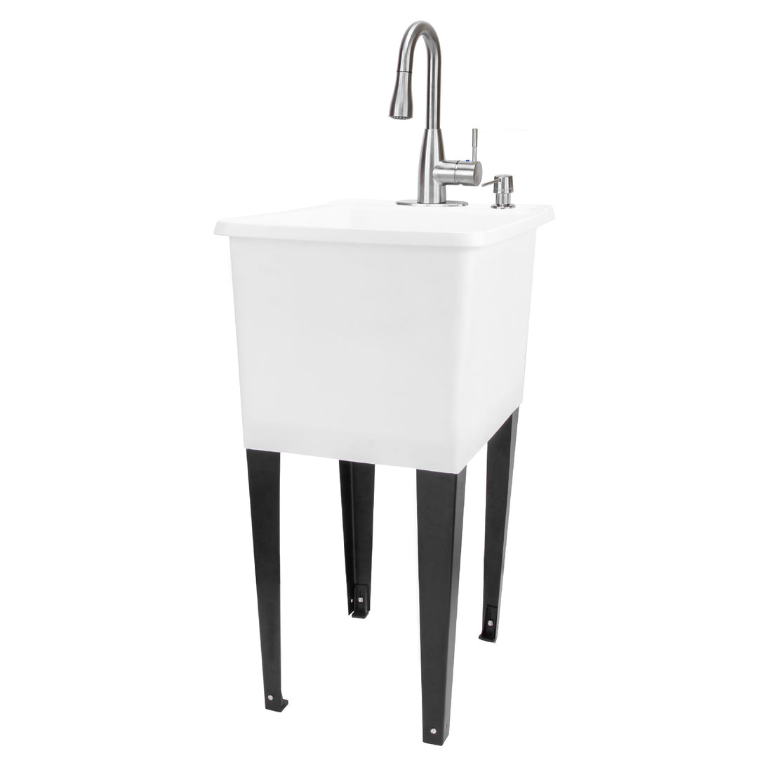 Tehila Space Saver Freestanding White Utility Sink with Stainless Steel Finish Low-Profile Pull-Down Faucet - Utility sinks vanites Tehila