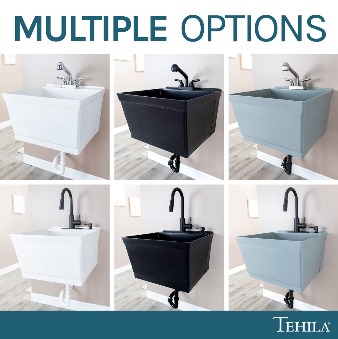 Tehila Standard Wall-Mounted Black Utility Sink with Black Finish Pull-Out Faucet - Utility sinks vanites Tehila