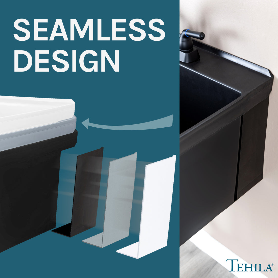 Tehila Standard Wall-Mounted Black Utility Sink with Black Finish Pull-Out Faucet - Utility sinks vanites Tehila