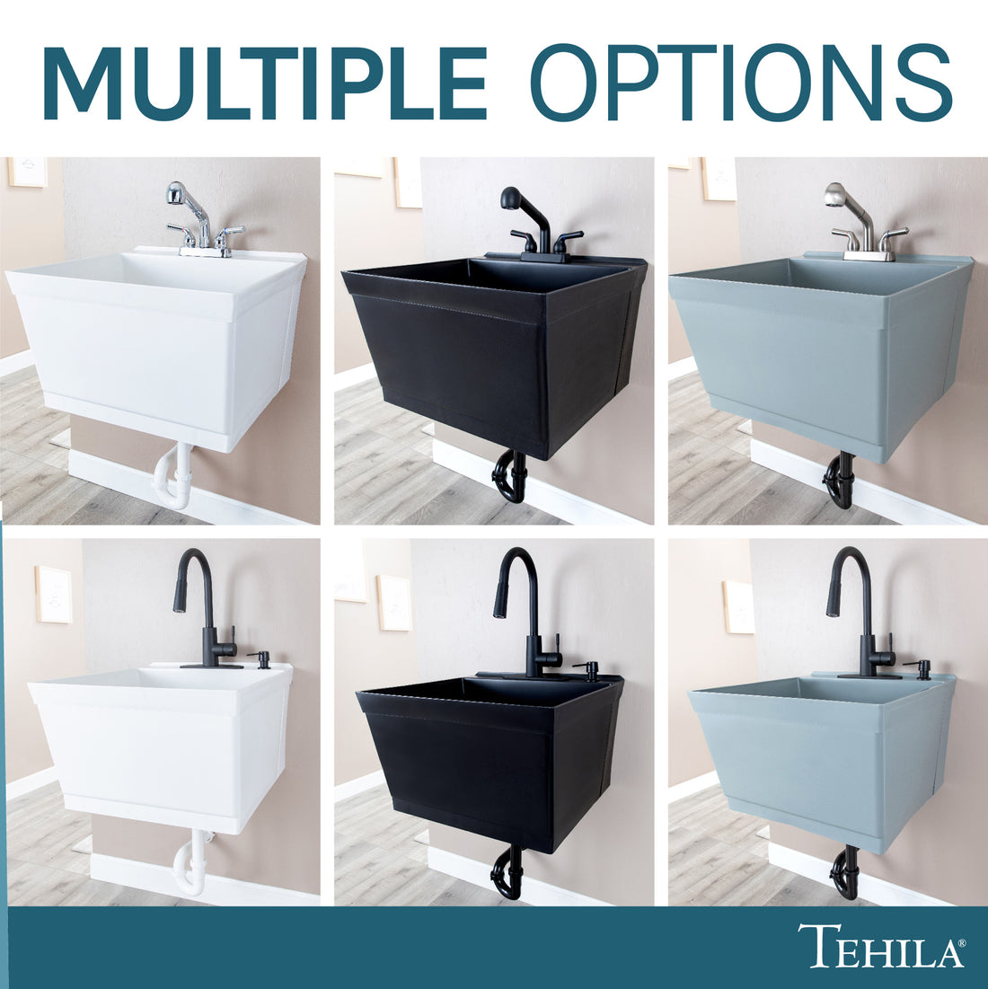 Tehila Standard Wall-Mounted Grey Utility Sink with Stainless Steel Finish Pull-Out Faucet - Utility sinks vanites Tehila