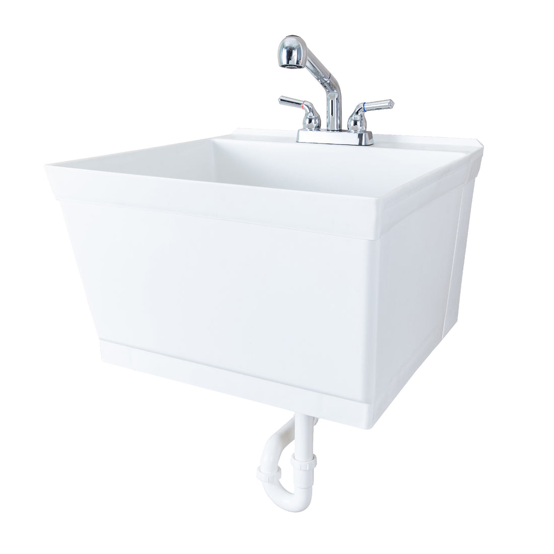 Tehila Standard Wall-Mounted White Utility Sink with Chrome Finish Pull-Out Faucet - Utility sinks vanites Tehila