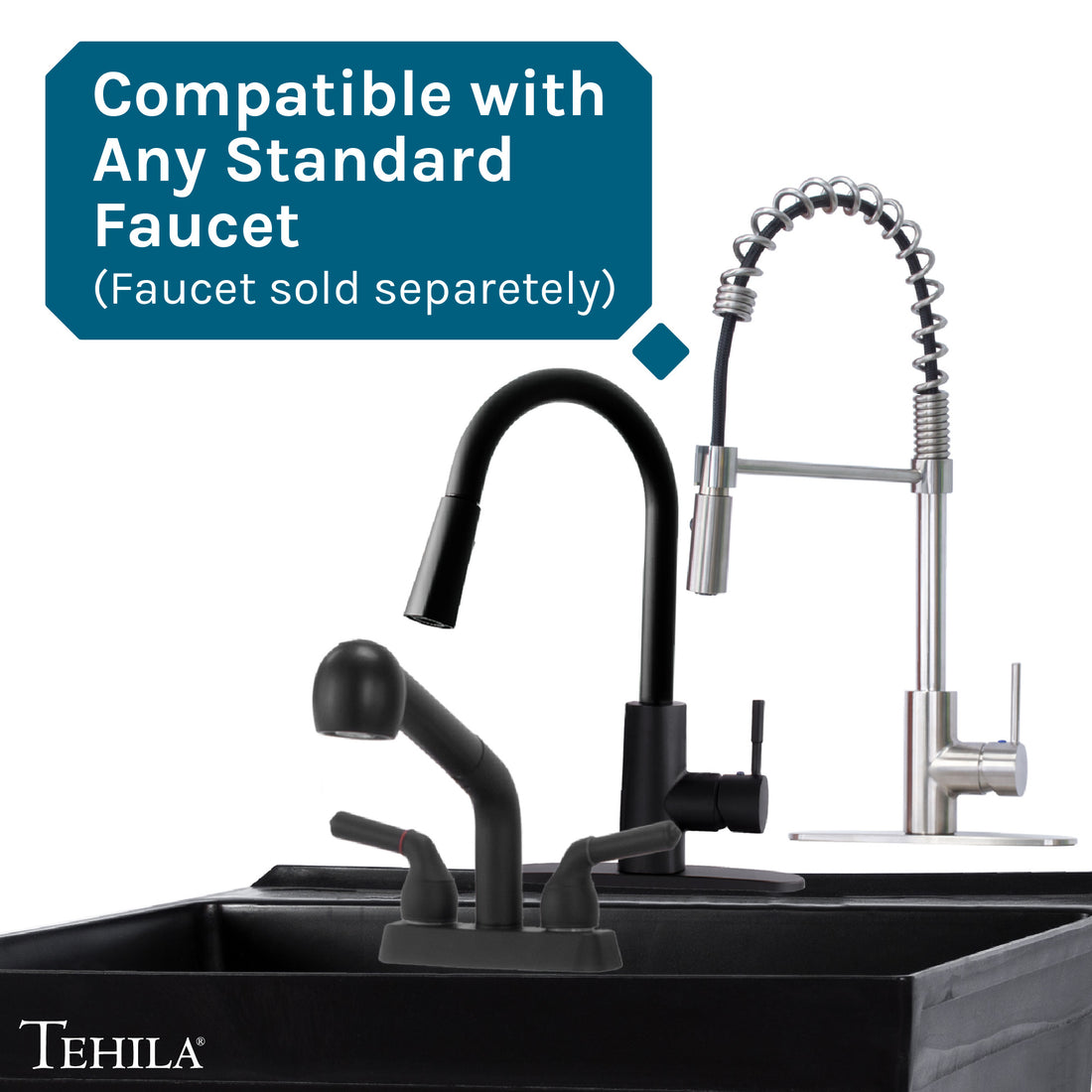 Tehila Black Standard Utility Sink Compatible with Any Standard Faucet (Faucet Sold Separately))