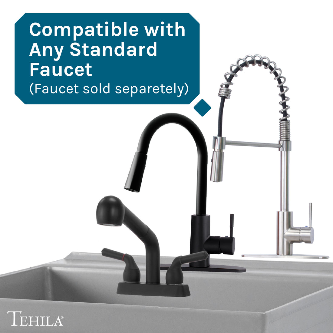 Grey Standard Utility Sinks Compatible with Any Standard Faucet (Faucet Sold Separately)