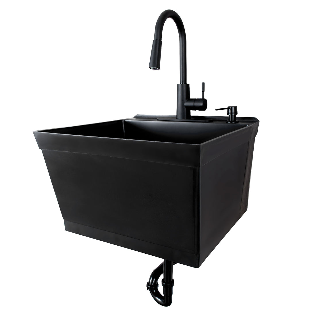 Tehila Standard Wall-Mounted Black Utility Sink with Black Finish Pull-Down Faucet - Utility sinks vanites Tehila