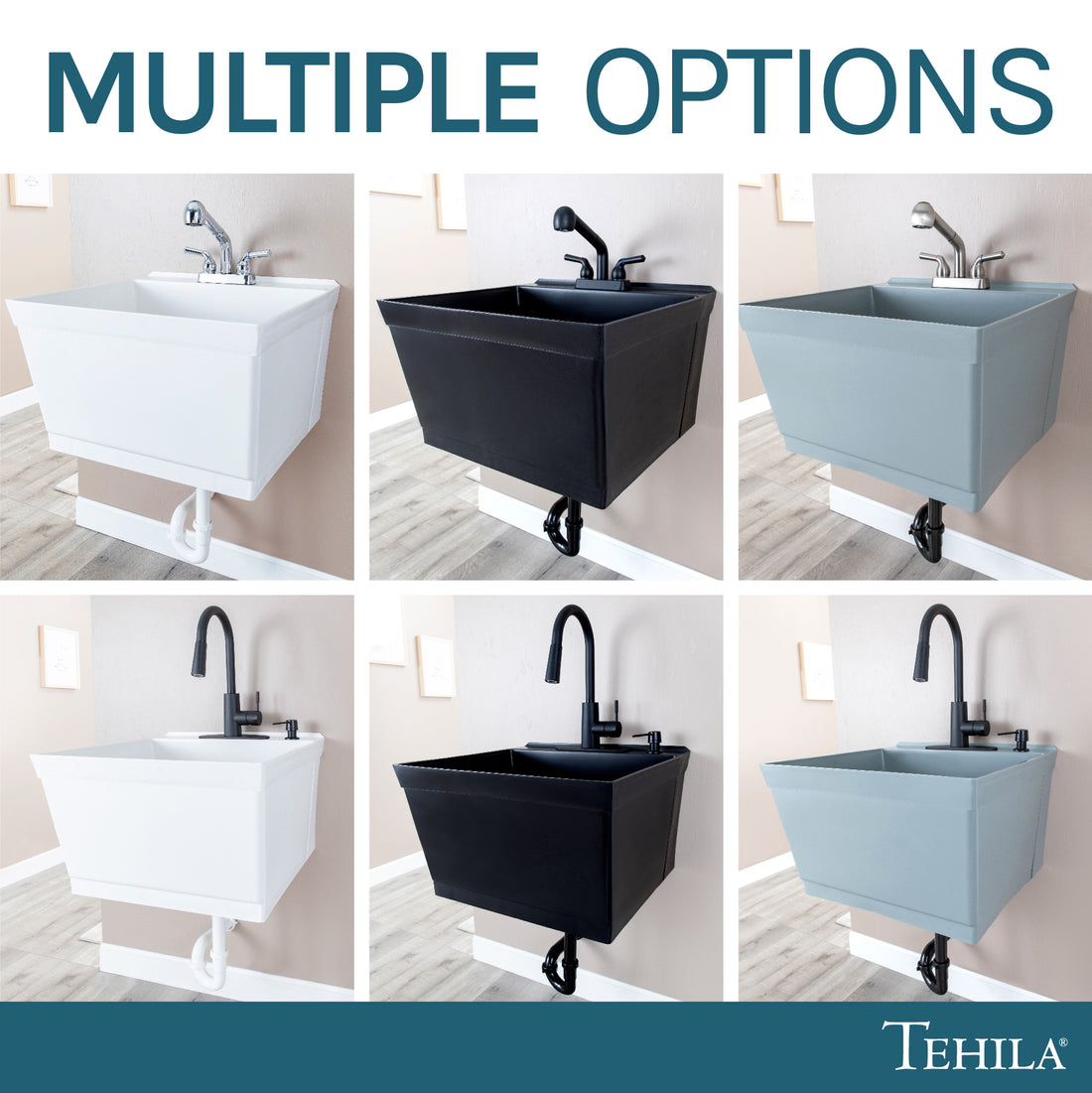 Tehila Standard Wall-Mounted Black Utility Sink with Black Finish Pull-Down Faucet - Utility sinks vanites Tehila