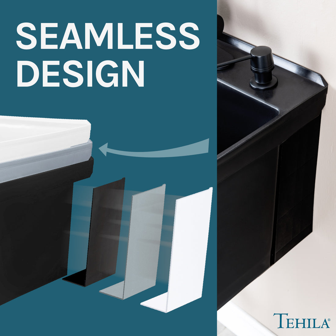 Tehila Standard Wall-Mounted Black Utility Sink with Black Finish Pull-Down Faucet - Utility sinks vanites Tehila